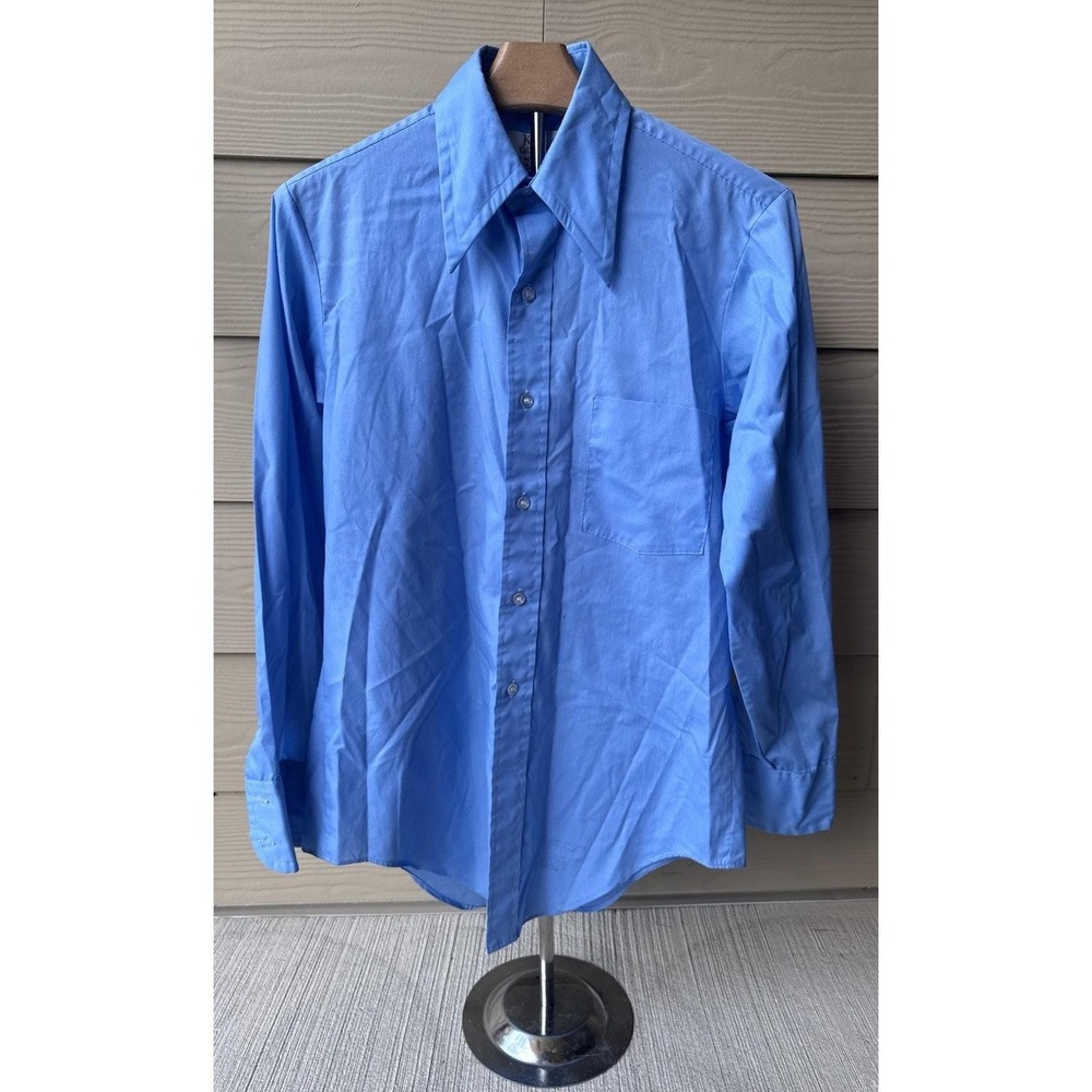 Vintage Arrow Kent Collection Shirt Mens 14.4 -32 Blue Button Up Long Sleeve 70s
